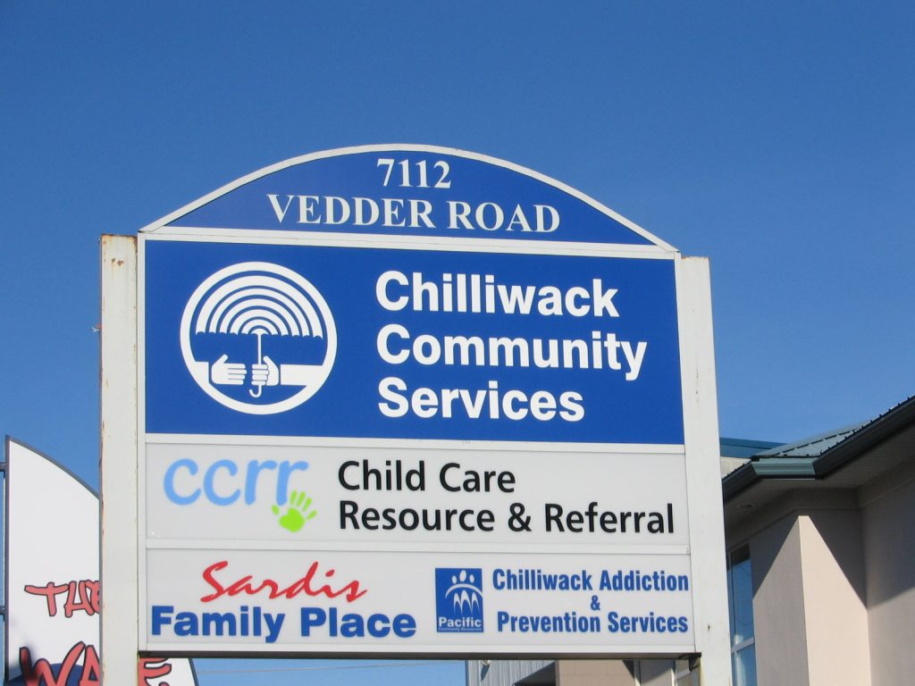 Historical Chilliwack Community Services and CCRR sign from the Vedder Rd. location.