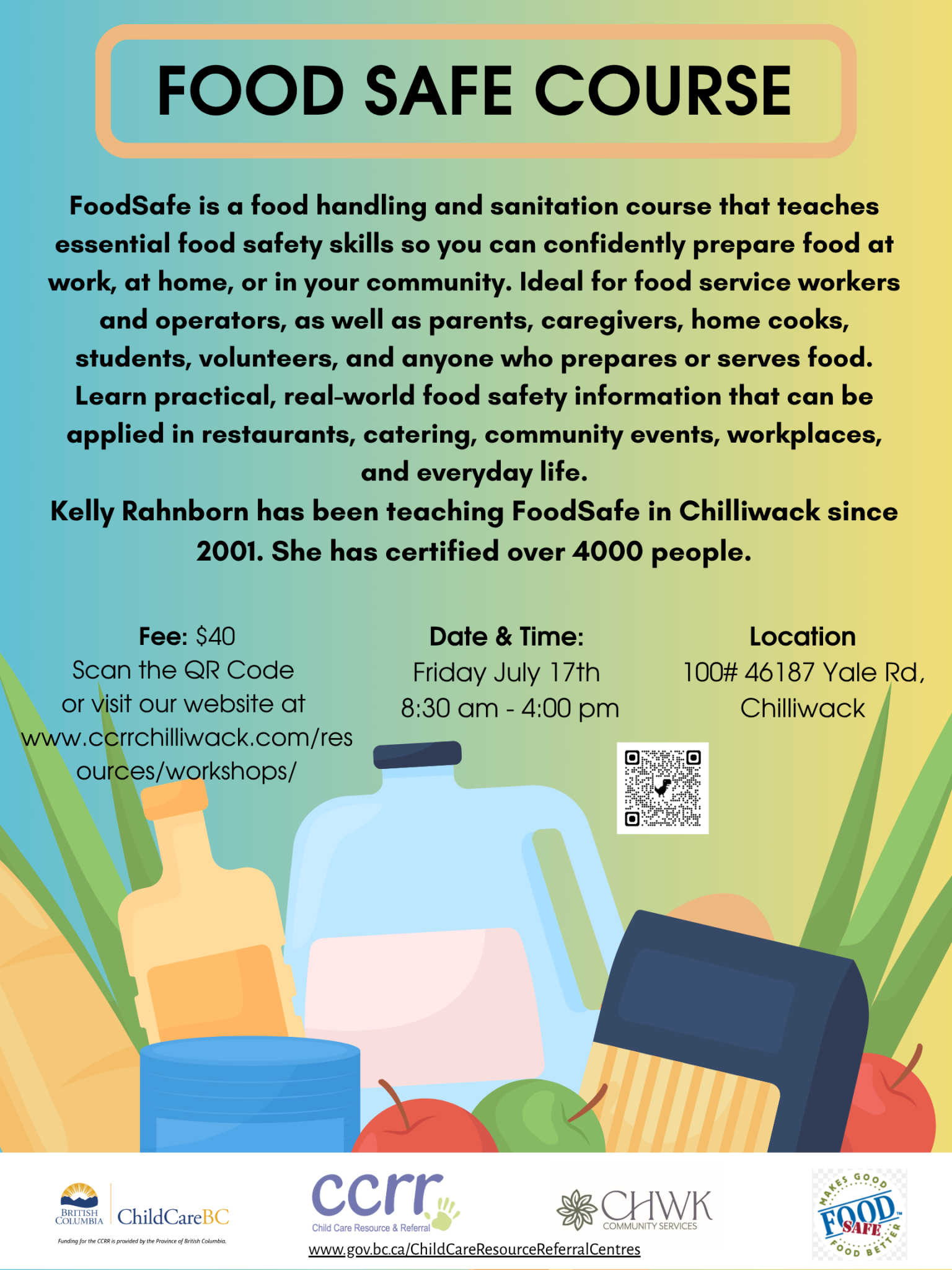 2026/07/17 FOOD SAFE COURSE – LEVEL 1 – Chilliwack & Fraser Cascade CCRR